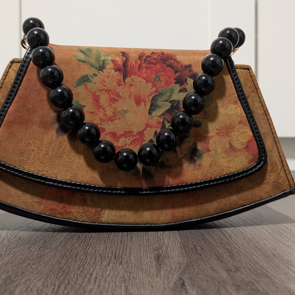 Floral Tan and Black Women's Bag